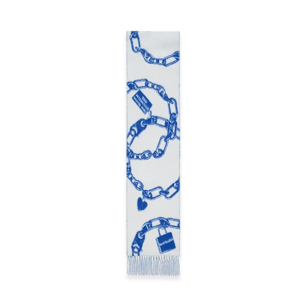 Acne Studios Fringed Wool Scarf "White/Blue"