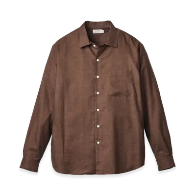 SEDAN ALL-PURPOSE Micro Plaid Open Collar Shirt "Brown"
