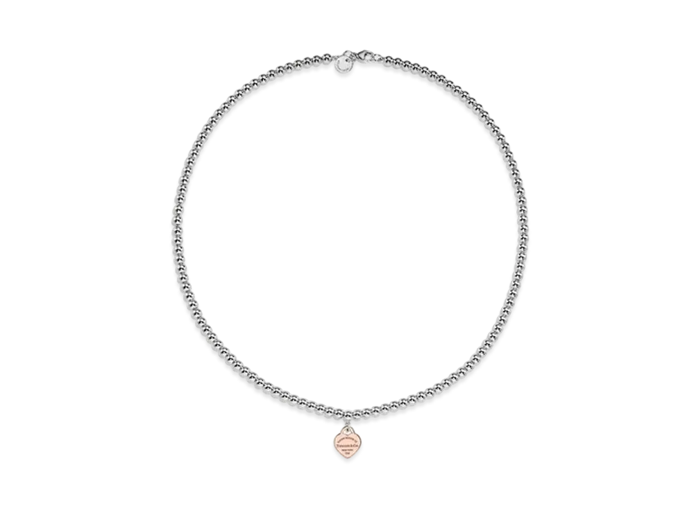 Tiffany & Co. Return to Tiffany Heart Tag Bead Necklace Mini 18K "Silver/Rose Gold"