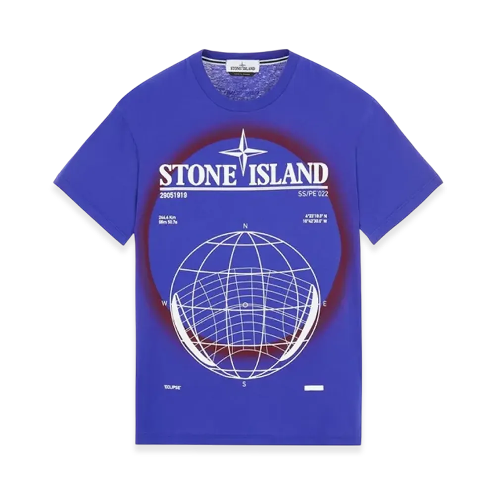 Stone Island 2NS96 30/1 Cotton Jersey Solar Eclipse Two Print Garment Dyed T-Shirt - 22SS "Bluette"