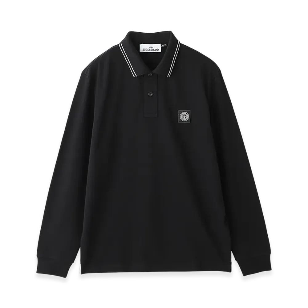 Stone Island L/S Polo Shirt 22002SL Organic Cotton Elastane Pique "Black"