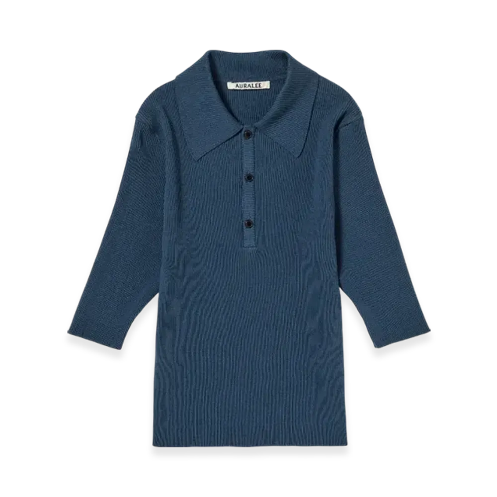 AURALEE Cotton High Gauge Rib Knit Polo "Navy"