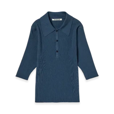 AURALEE Cotton High Gauge Rib Knit Polo "Navy"