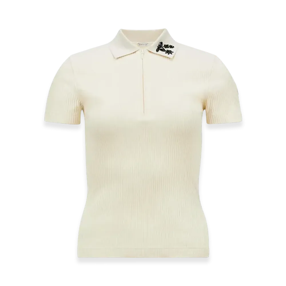 MONCLER Hand-Beaded Cotton Blend Polo Shirt "White"