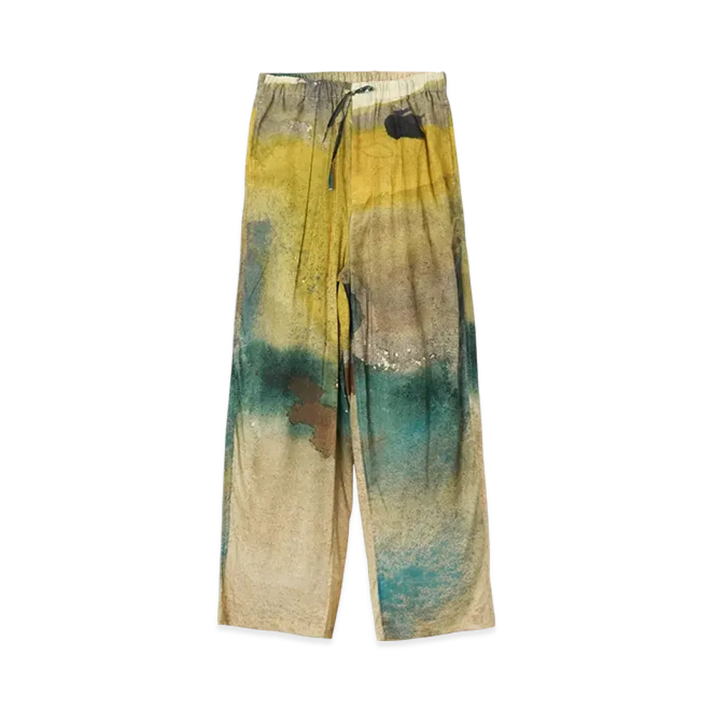 YOKE Landscape Printed Cotton Silk Rayon Twill Easy Pants "Yellow"
