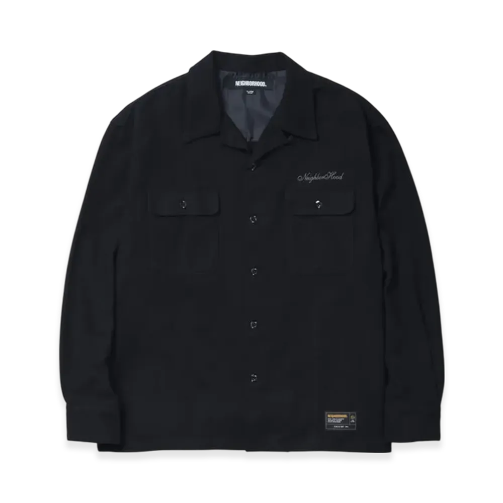 NEIGHBORHOOD Herringbone Open Collar Shirt LS "Black"