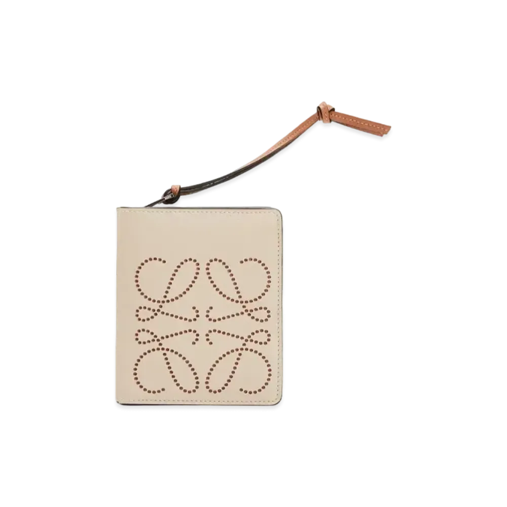 LOEWE Brand Compact Zip Wallet In Calfskin "Light Oat / Tan"