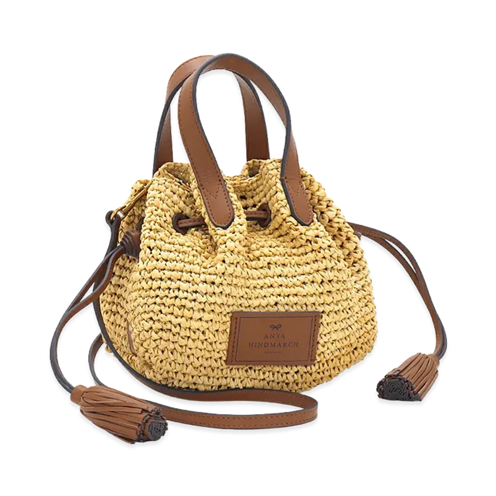 ANYA HINDMARCH Women's Small Drawstring Tote Handbag (with shoulder strap) "Natural"