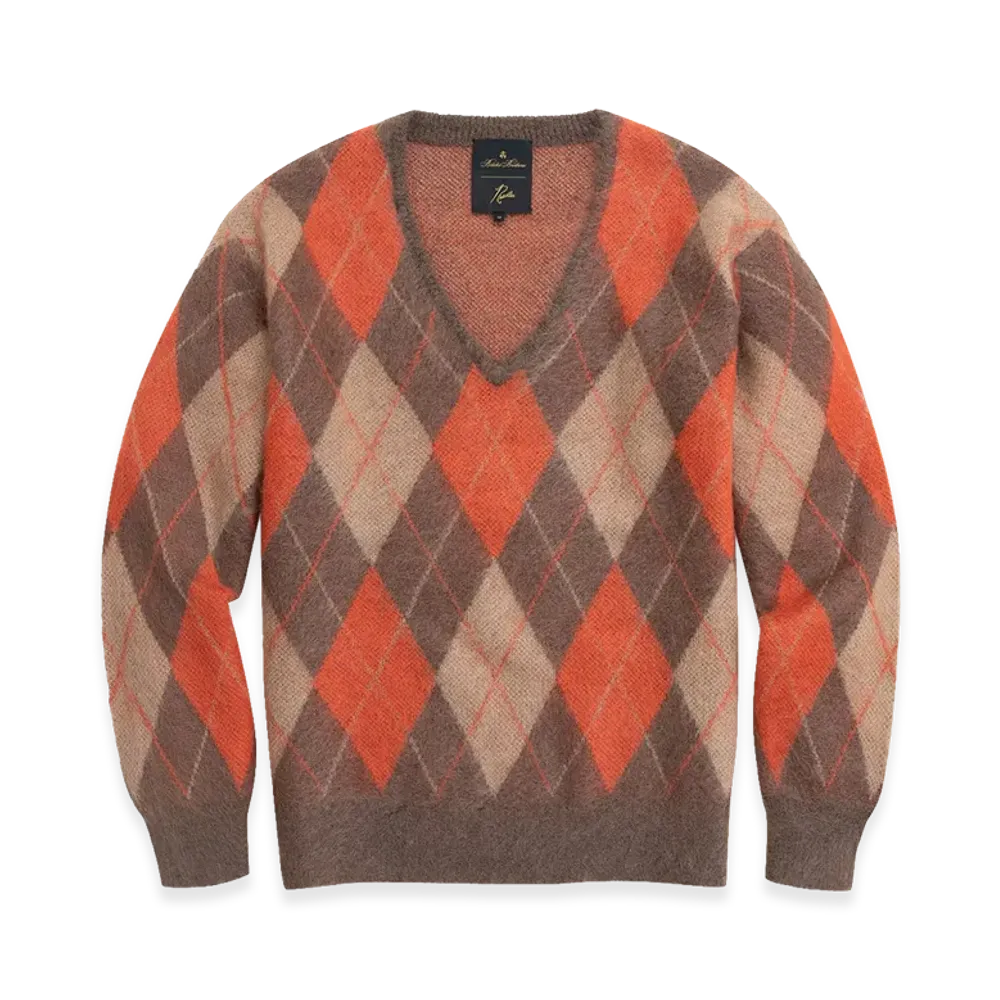 NEEDLES x Brooks Brothers Mohair/Wool Argyle V-Neck Sweater "Brown/Orange"