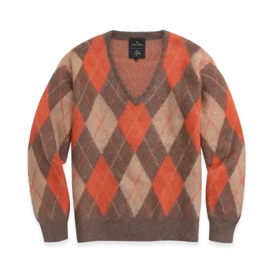 NEEDLES x Brooks Brothers Mohair/Wool Argyle V-Neck Sweater "Brown/Orange"