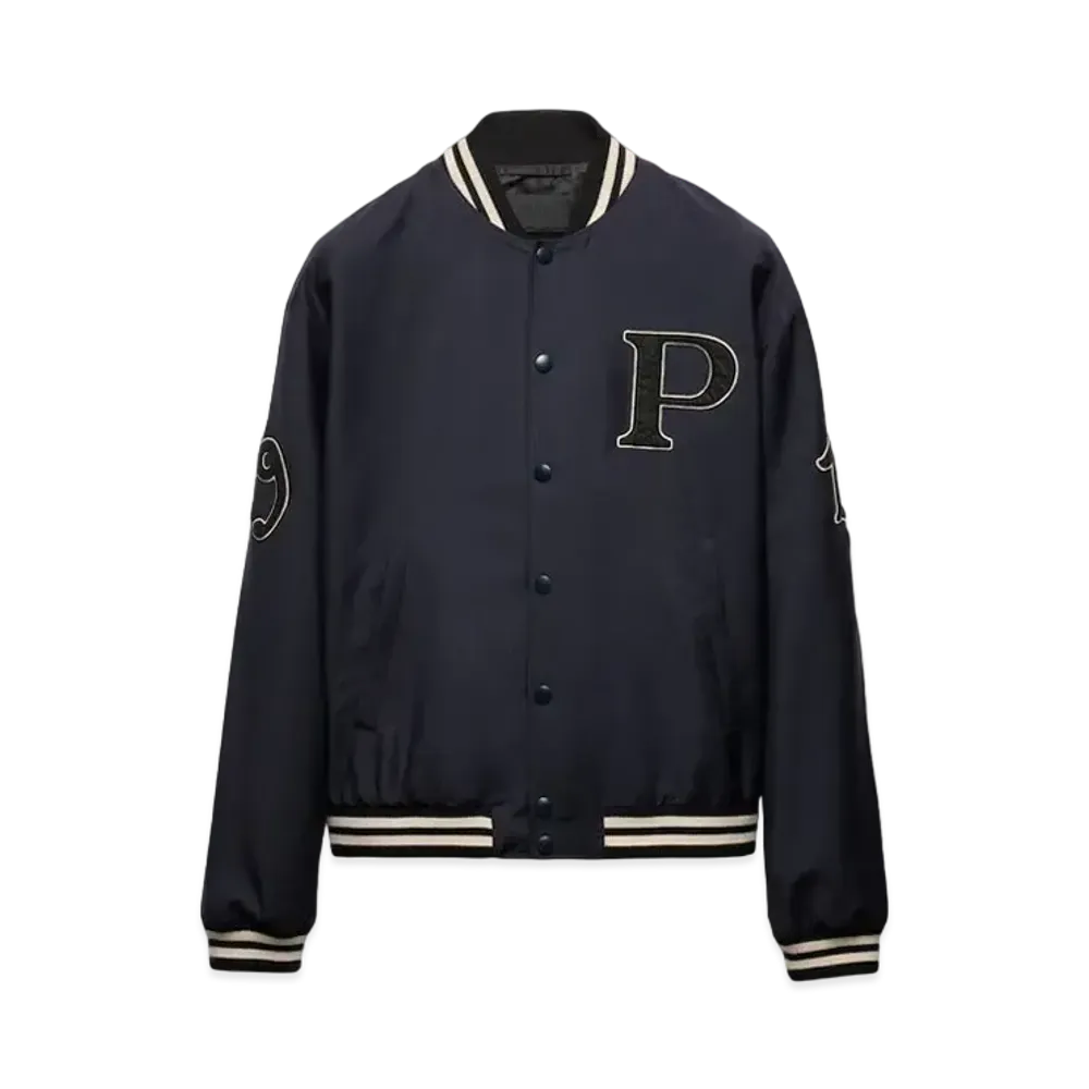 PRADA Men's Mohair Wool Bomber Jacket with Patch "Navy"