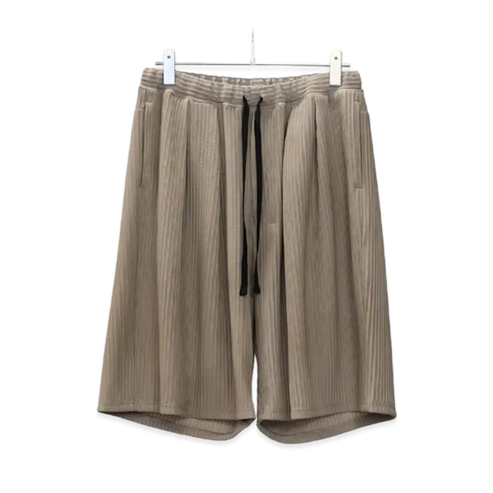 ANCELLM Wrinkled Stripe Tuck Short Pants "Greige"