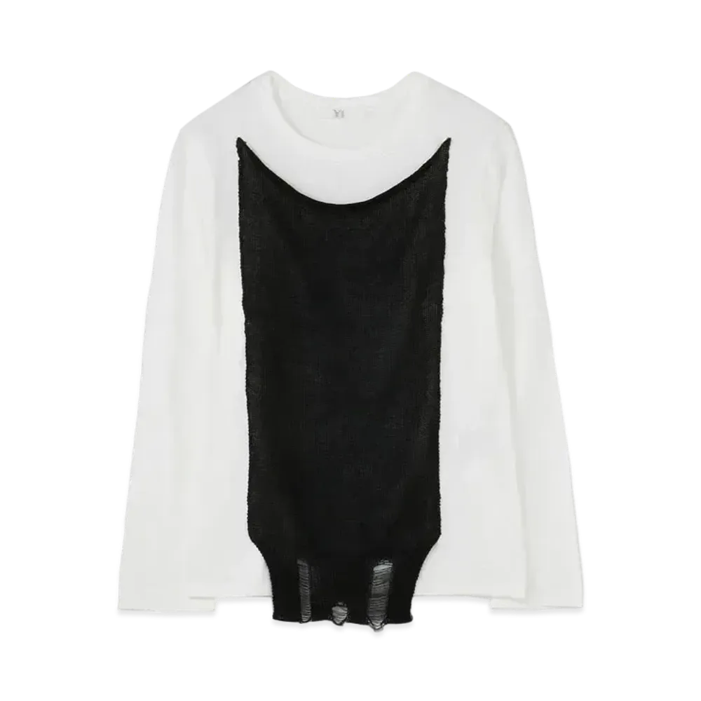 Yohji Yamamoto Y's COTTON PLAIN STITCH KNIT LONG SLEEVE T-SHIRT "White/Black"
