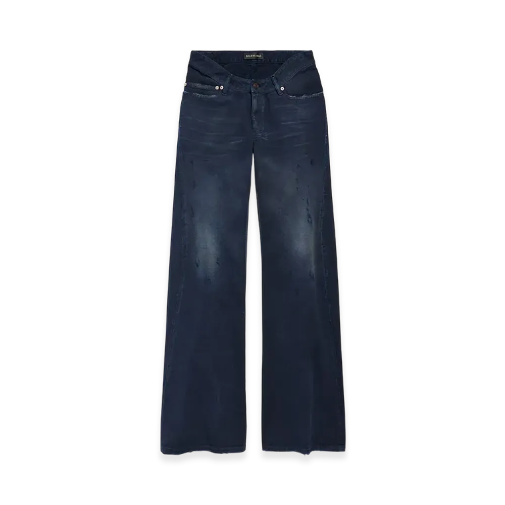BALENCIAGA Curved Waist Pants "Navy/Dirty Effect Dark Blue"