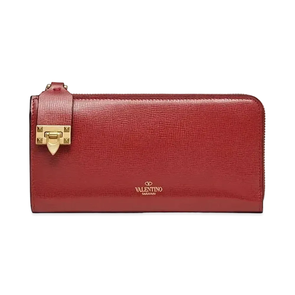 Valentino Garavani Rockstud Calfskin Wallet With Zipper "Pure Red"
