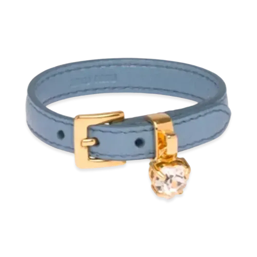 MIU MIU Crystal With Madras Leather Bracelet "Light Blue"