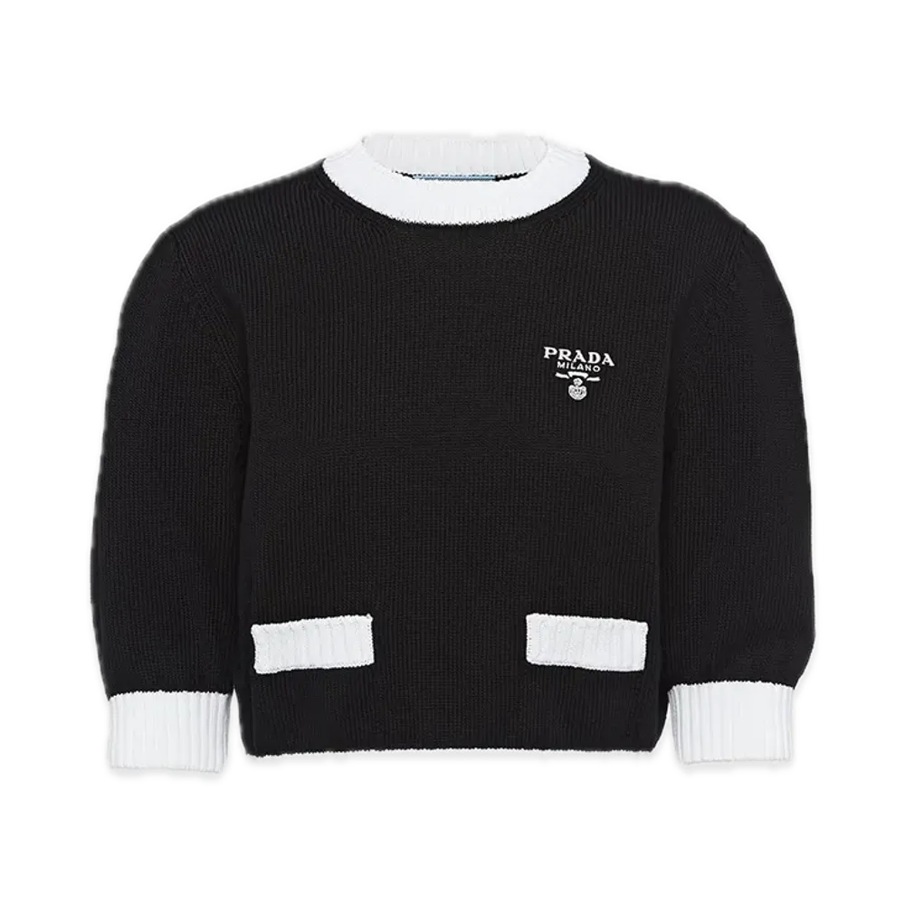 PRADA Cotton Crewneck Sweater "Black/White"