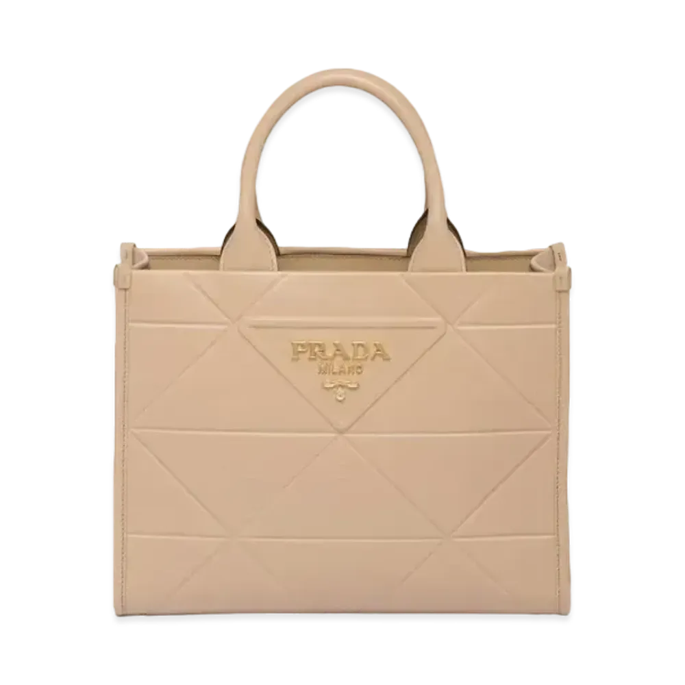 PRADA Small Leather Prada Symbole Bag with Topstitching "Sand Beige"