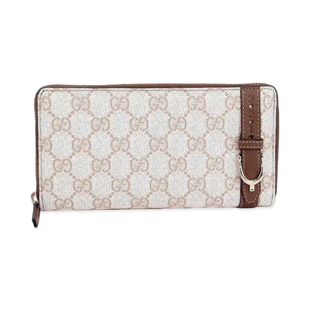 GUCCI Gucci Nice GG Plus Zip Around Wallet "White/Brown"