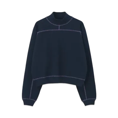 Paul Smith Women's Color Stitch Mock Neck Sweatshirt "Navy"