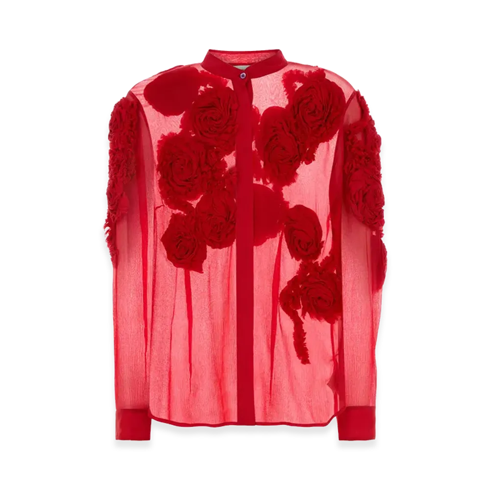 DRIES VAN NOTEN Women's Crepe Chowsa Shirt "Red"