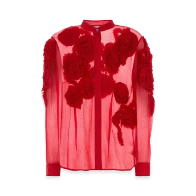 DRIES VAN NOTEN Women's Crepe Chowsa Shirt "Red"