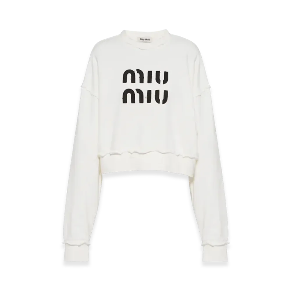 MIU MIU Women's Embroidered Cotton Sweatshirt "White"