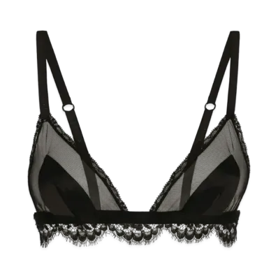 DOLCE&GABBANA Satin Lace and Tulle Soft-Cup Triangle Bra "Black"