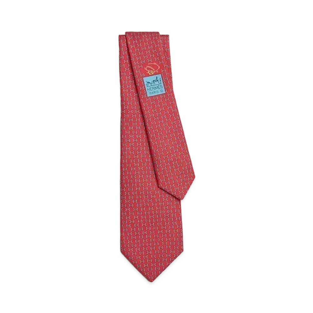 Hermes Silk Twill Tie 7cm Dancing H "Rouge/Ciel"