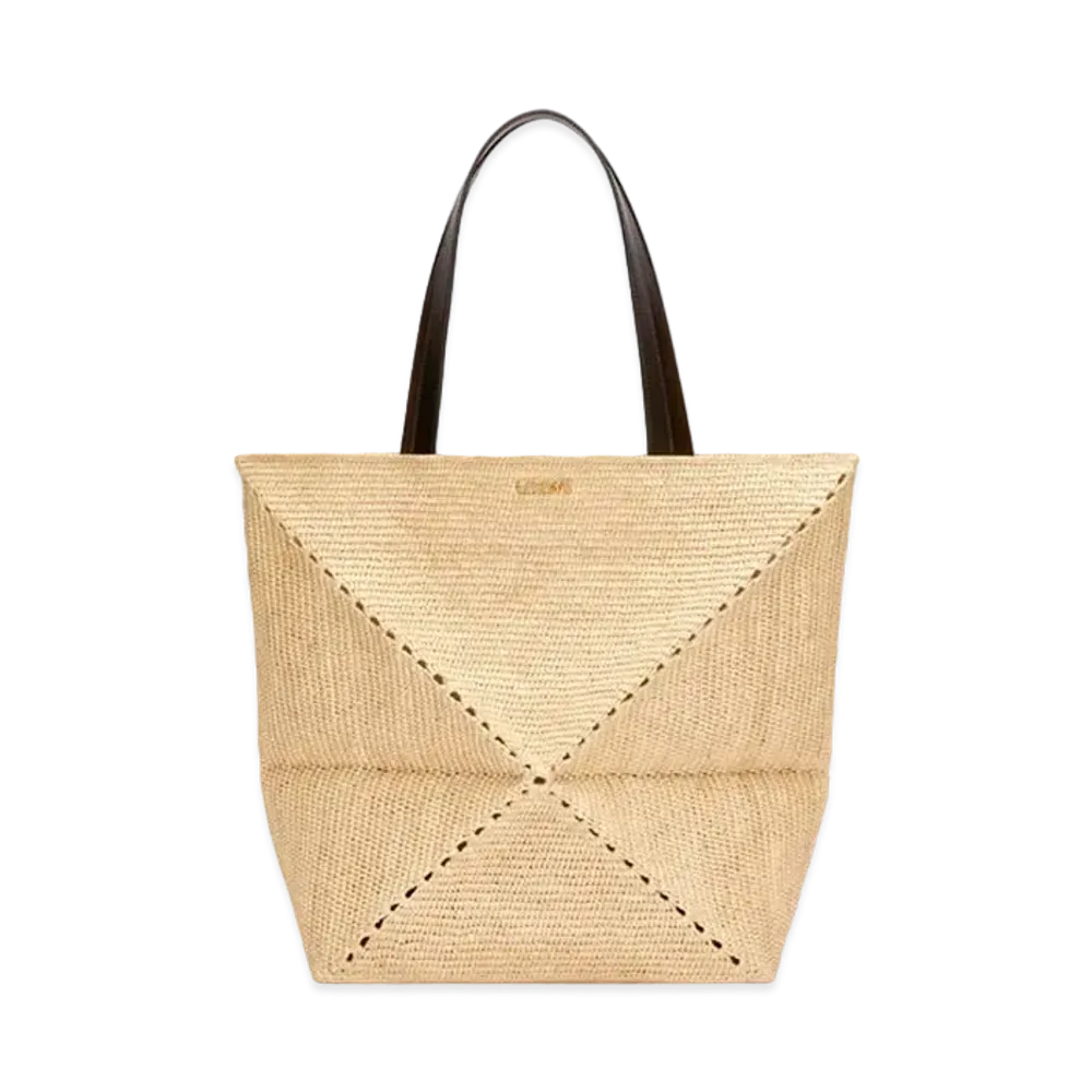 LOEWE XL Puzzle Fold Tote In Raffia "Natural"