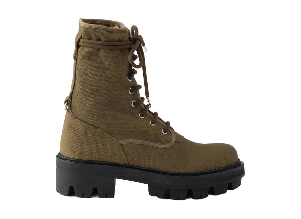 PRADA Women's Canvas Lace-Up Ankle Boots "Forest Green"