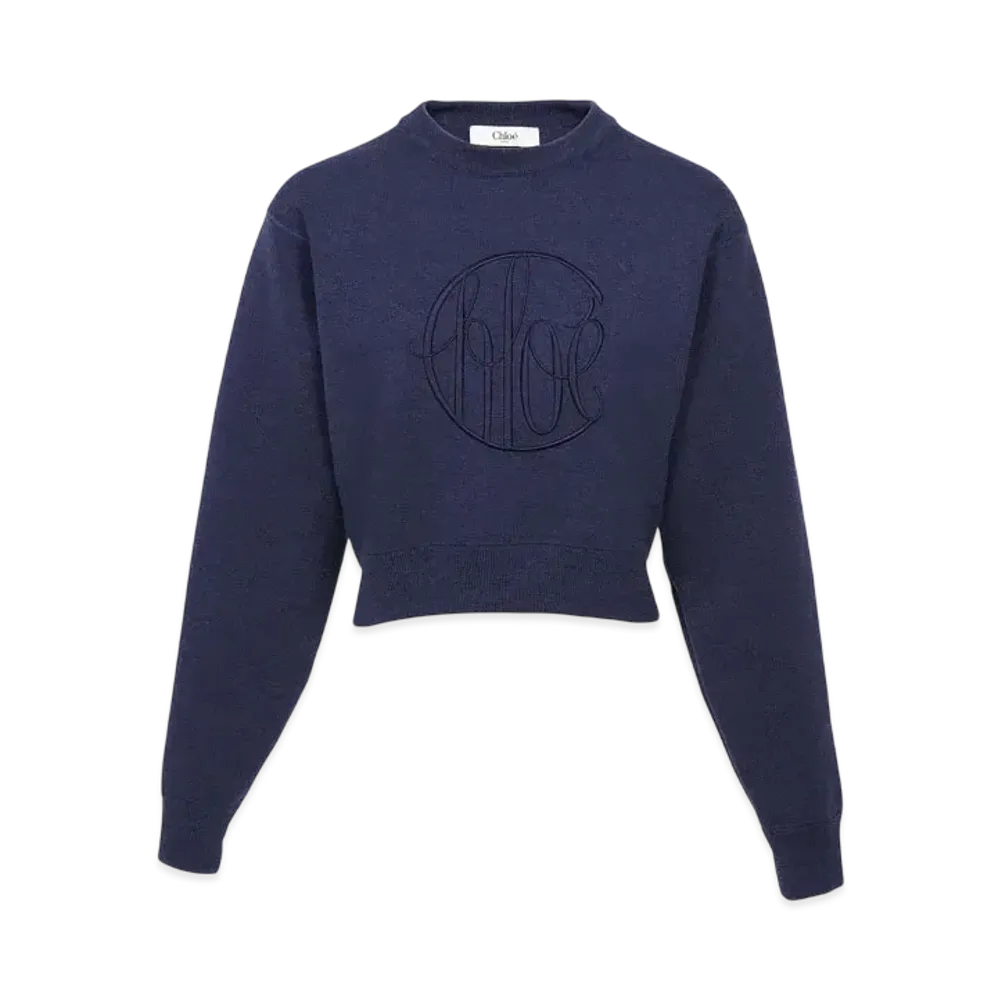 Chloe Knitted Logo Sweater In Wool "Classic Navy"