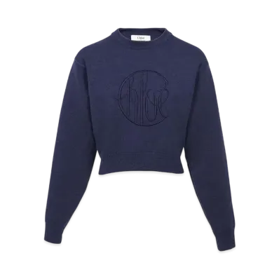 Chloe Knitted Logo Sweater In Wool "Classic Navy"