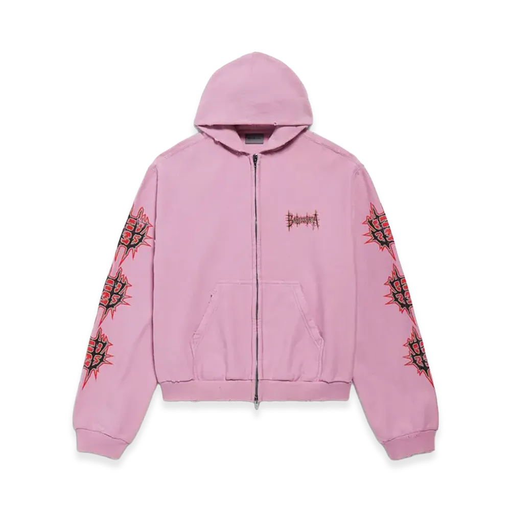 BALENCIAGA Women's Sacre Coeur Zip-Up Hoodie Medium Fit "Old Pink"