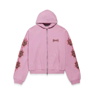 BALENCIAGA Women's Sacre Coeur Zip-Up Hoodie Medium Fit "Old Pink"