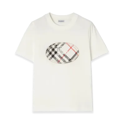Burberry Women's T-Shirt In Cotone Check Con Knigh Stamp "White"
