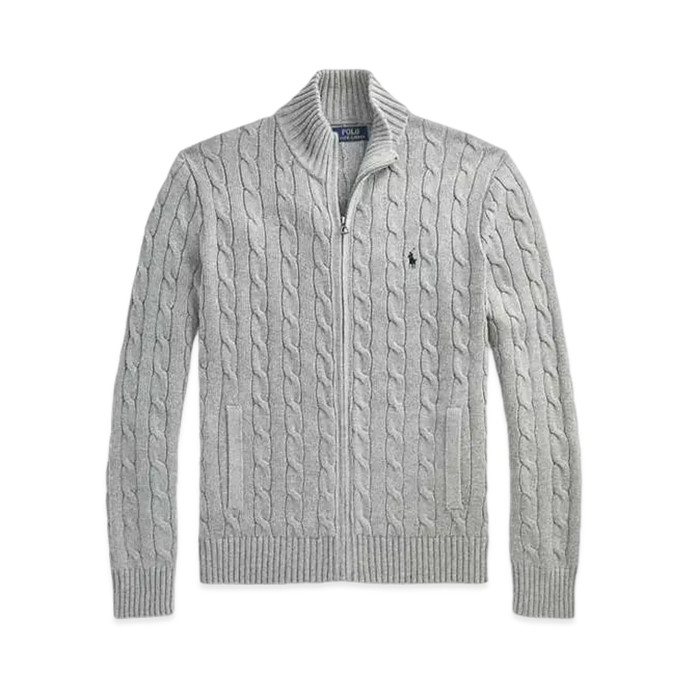Polo Ralph Lauren Cable-Knit Cotton Full-Zip Sweater "Gray"