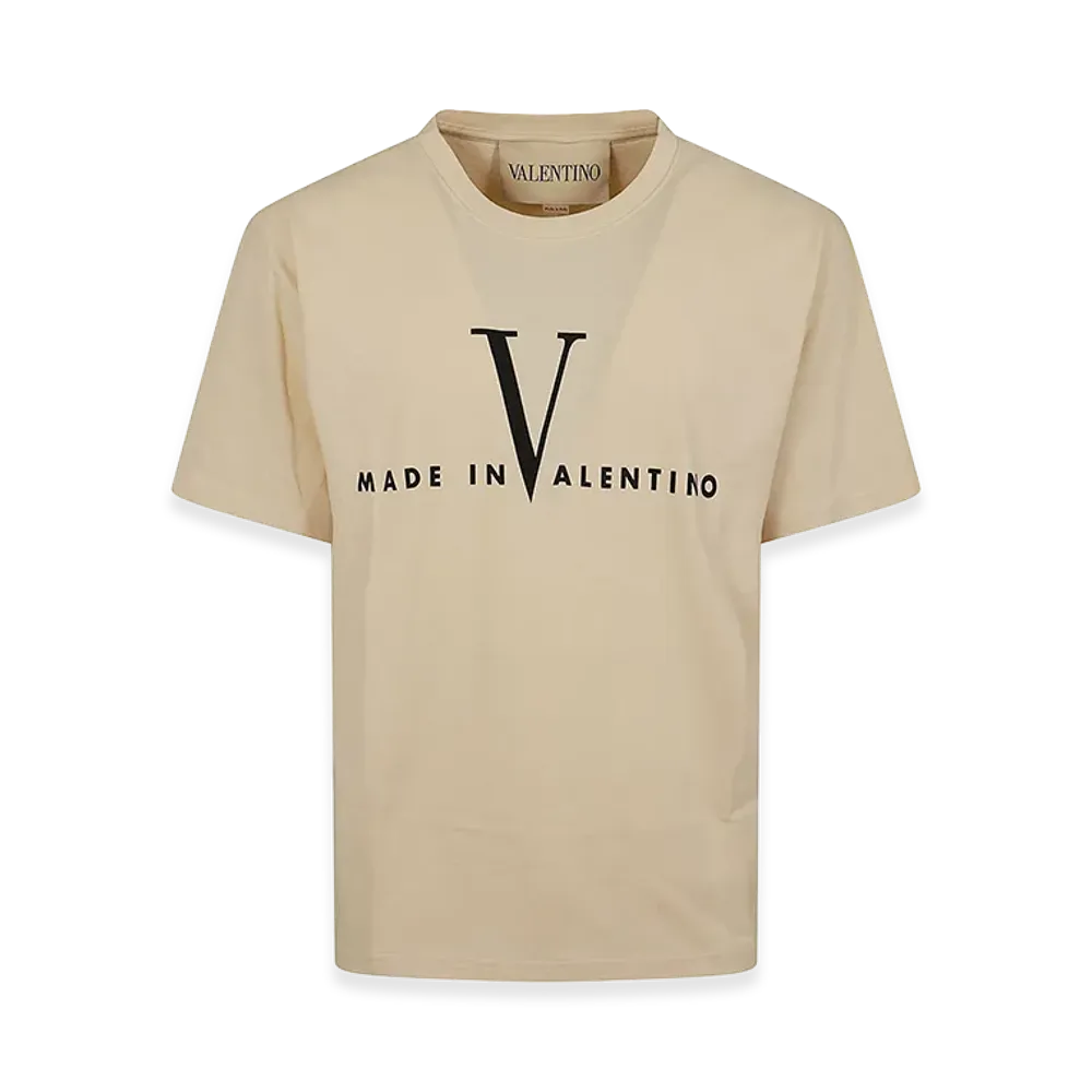 Valentino Cotton T-Shirt With Made In Print "Burro/Nero"