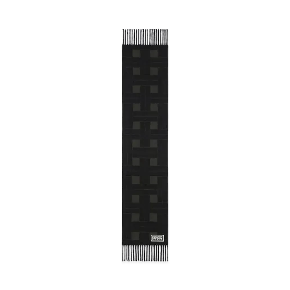 KENZO 'WEAVE' Reversible Wool Scarf "Dark Khaki"