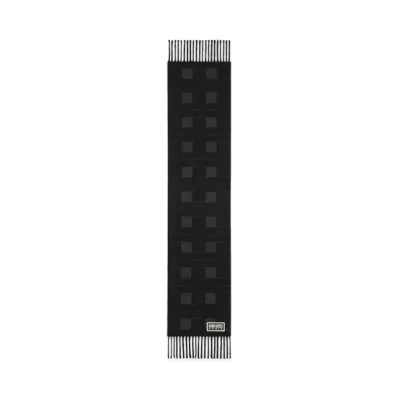 KENZO 'WEAVE' Reversible Wool Scarf "Dark Khaki"