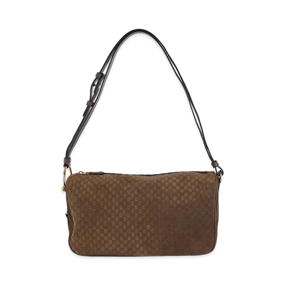 GUCCI Women's Suede Medium Gucci Half Horsebit Shoulder Bag "Camel"