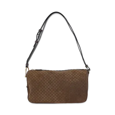 GUCCI Women's Suede Medium Gucci Half Horsebit Shoulder Bag "Camel"