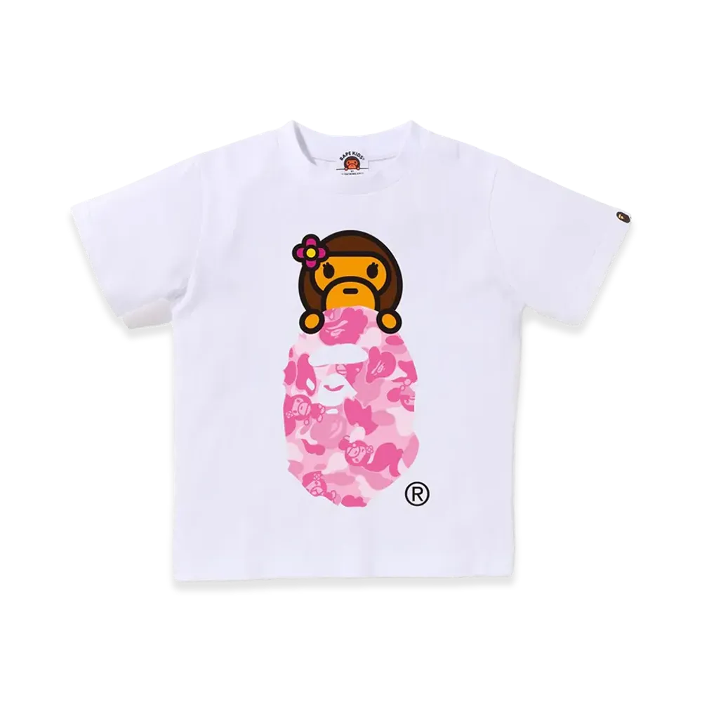 A BATHING APE Kids ABC Lisa Camo Lisa On Ape Head Tee "Whte/Pink"