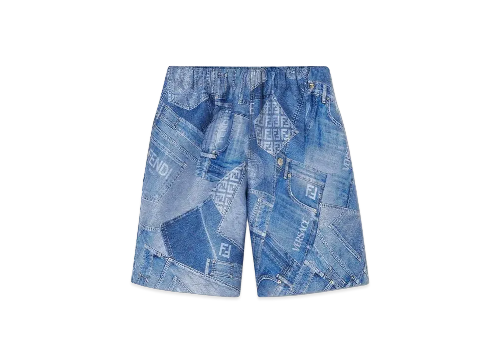 FENDI x Versace Fendace Denim Patchwork Jacquard Shorts "Blue"