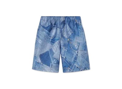 FENDI x Versace Fendace Denim Patchwork Jacquard Shorts "Blue"