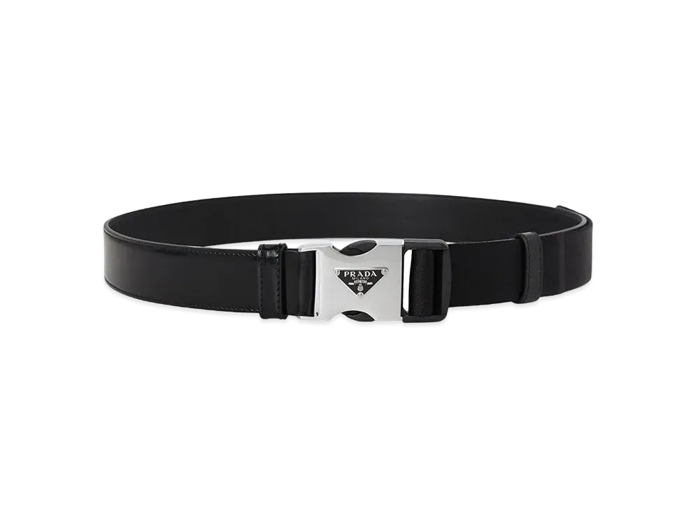 PRADA Brushed Leather x Weaving Tape Belt "Black"