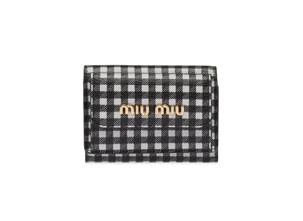 MIU MIU Small Printed Madras Leather Wallet "Black/White"