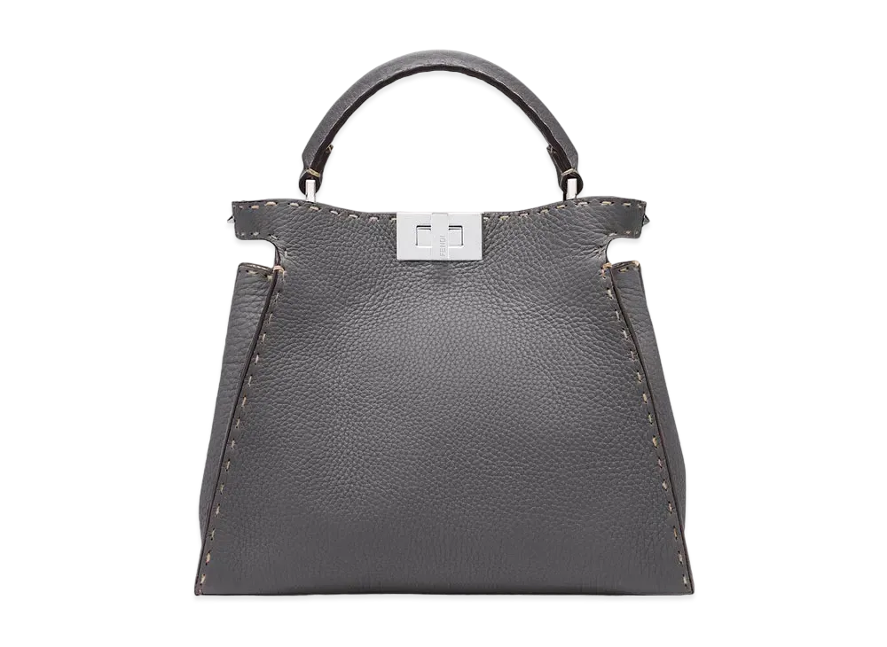 FENDI Peekaboo Essentially Cuoio Romano Leather Bag "Gray"