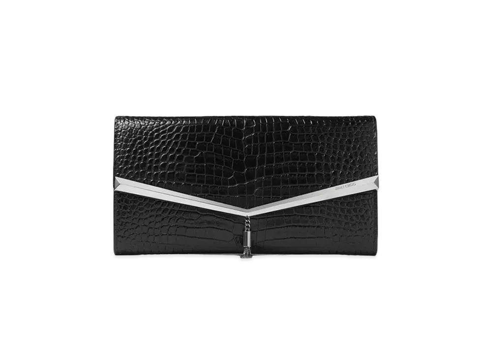 Jimmy Choo Elish Shiny Croc-Embossed Leather Mini Bag "Black"