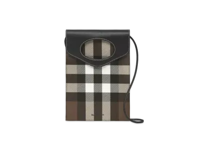 BURBERRY Check E Canvas & Leather Pocket Phone Case "Dark Bachi Brown"